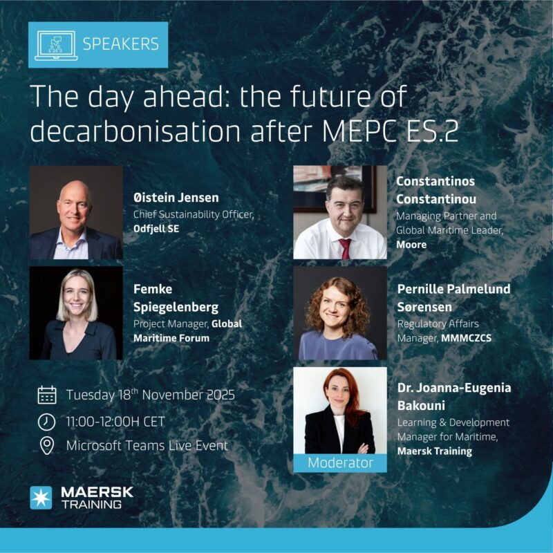 Costas Constantinou in a MAERSK TRAINING webinar panel titled “The Day Ahead: The Future of Decarbonization after MEPC ES.2.